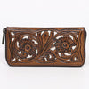 ADBGZ810 Hand-Tooled Leather Wallet - Western Floral Zip Wallet with Inlay