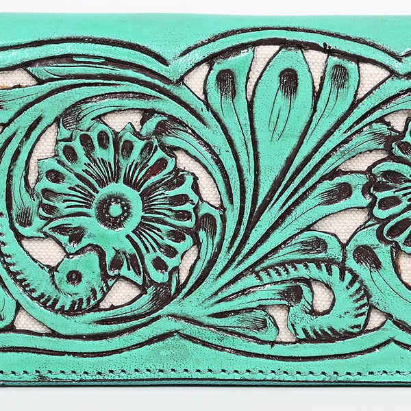 ADBGZ810 Hand-Tooled Leather Wallet - Western Floral Zip Wallet with Inlay