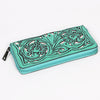 ADBGZ810 Hand-Tooled Leather Wallet - Western Floral Zip Wallet with Inlay