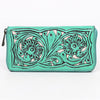 ADBGZ810 Hand-Tooled Leather Wallet - Western Floral Zip Wallet with Inlay