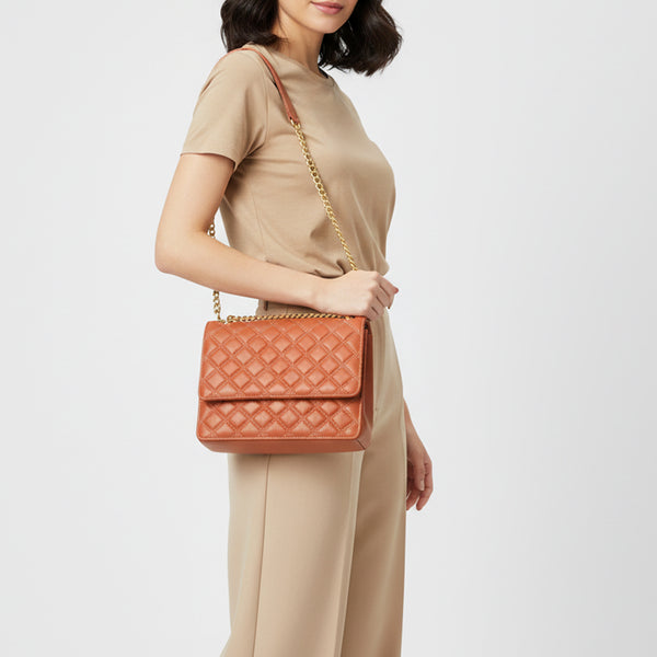 NMBGM187 Never Mind Diamond Quilted Leather Flap Shoulder Bag