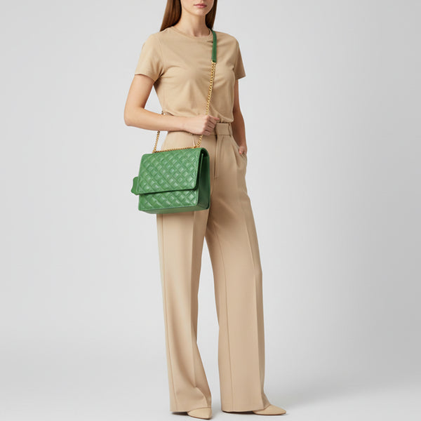 NMBGM187 Never Mind Diamond Quilted Leather Flap Shoulder Bag