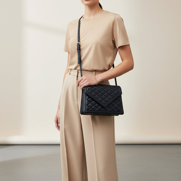 NMBGM191 Never Mind Quilted Leather Envelope Crossbody Bag