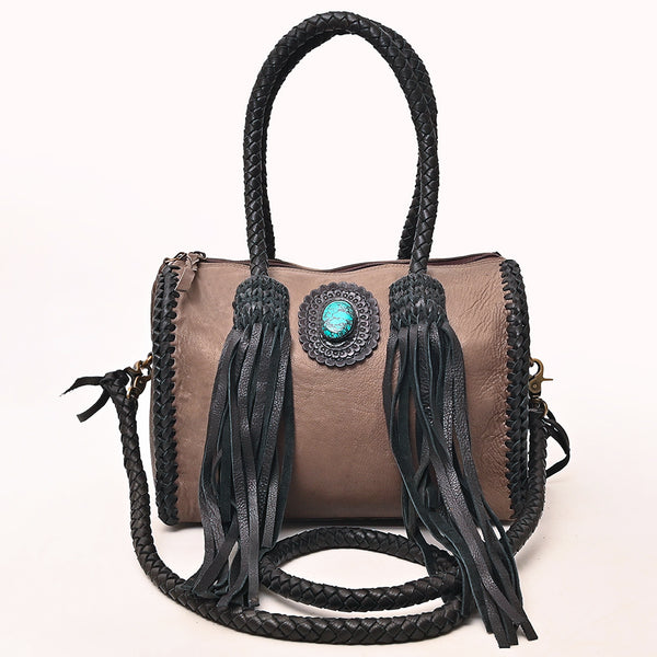 ADBGM270 Western Braided Fringe Duffel with Turquoise Concho - Genuine Leather