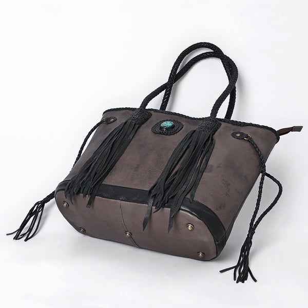 ADBGM328 Handmade Leather Crossbody Bag with Braided Edges - Western Compact Purse