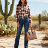 ADBGM696 Western Handbag - Quilted Genuine Leather Structured Tote with Whipstitch Trim