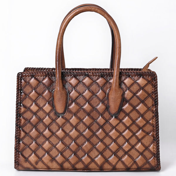 ADBGM696 Western Handbag - Quilted Genuine Leather Structured Tote with Whipstitch Trim