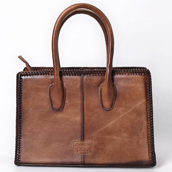 ADBGM696 Western Handbag - Quilted Genuine Leather Structured Tote with Whipstitch Trim