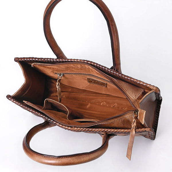 ADBGM696 Western Handbag - Quilted Genuine Leather Structured Tote with Whipstitch Trim