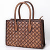 ADBGM696 Western Handbag - Quilted Genuine Leather Structured Tote with Whipstitch Trim
