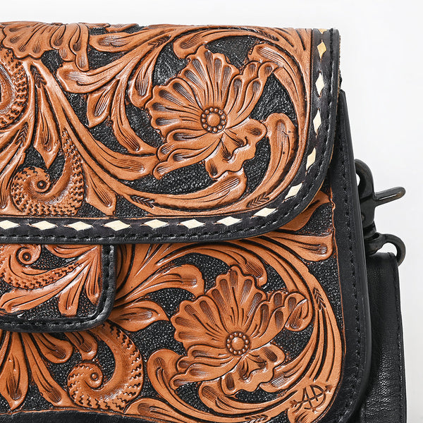 ADBG1734 American Darling Western Leather Small Cross body Bag with Hand Tooled Floral Carving