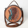 ADBG1740 American Darling Western Leather Canteen Bag with Hand Tooled Headdress & Buck Stitched Detail