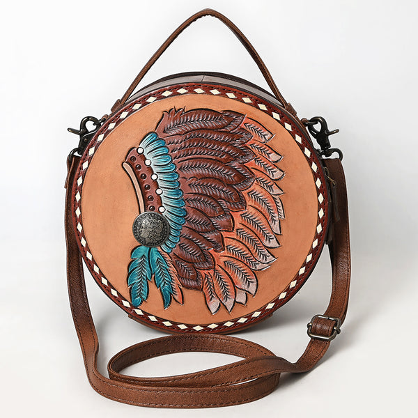 ADBG1740 American Darling Western Leather Canteen Bag with Hand Tooled Headdress & Buck Stitched Detail