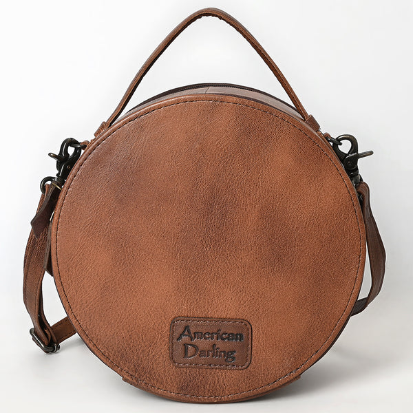 ADBG1740 American Darling Western Leather Canteen Bag with Hand Tooled Headdress & Buck Stitched Detail
