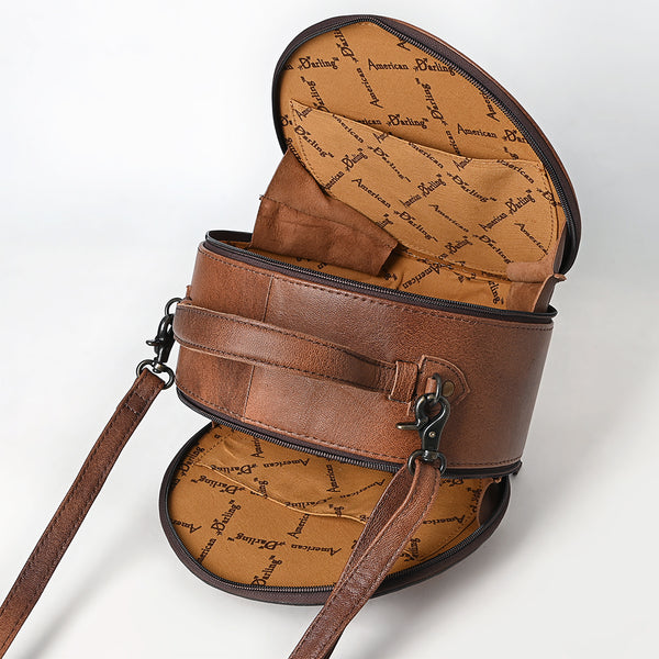 ADBG1740 American Darling Western Leather Canteen Bag with Hand Tooled Headdress & Buck Stitched Detail