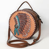 ADBG1740 American Darling Western Leather Canteen Bag with Hand Tooled Headdress & Buck Stitched Detail