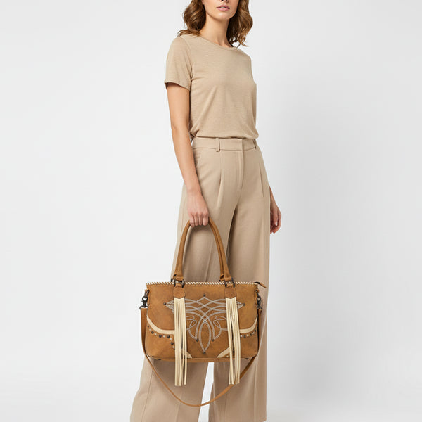ADBG1743 American Darling Western Leather Cross body Bag with Boot Stitching and Fringes