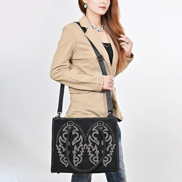 ADBG1744 American Darling Western Tote Bag in Boot Stitched Genuine Suede and Full Grain Leather