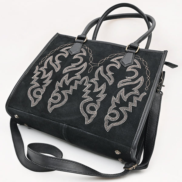 ADBG1744 American Darling Western Tote Bag in Boot Stitched Genuine Suede and Full Grain Leather