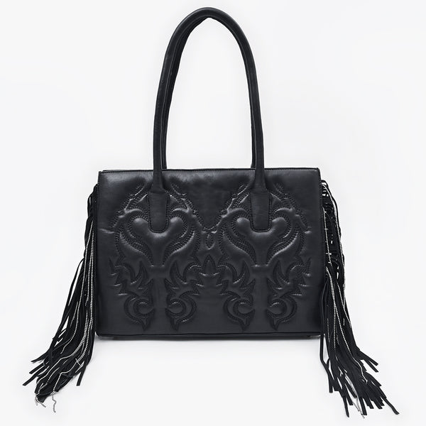 ADBGA801 Genuine Leather Western Embossed Boho Fringe Shoulder Tote Handbag