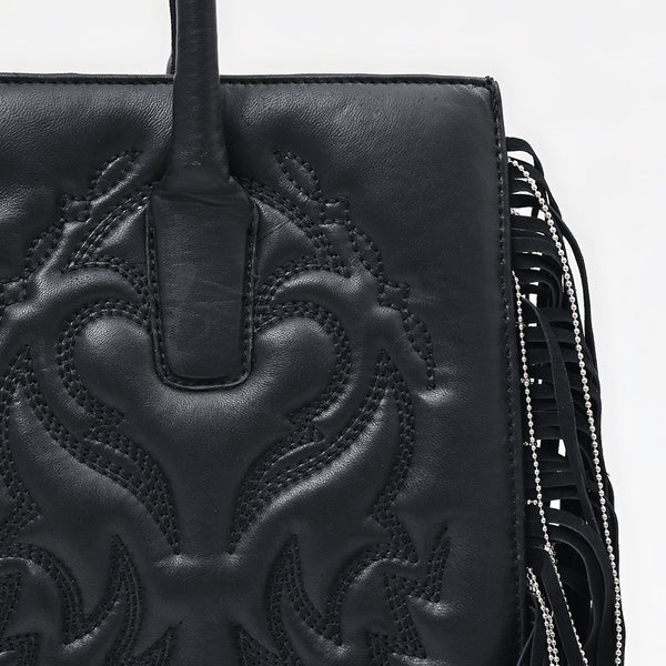 ADBGA801 Genuine Leather Western Embossed Boho Fringe Shoulder Tote Handbag