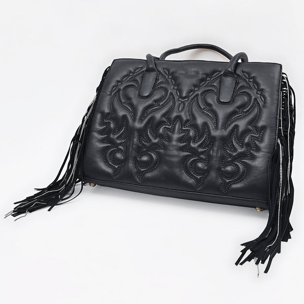 ADBGA801 Genuine Leather Western Embossed Boho Fringe Shoulder Tote Handbag