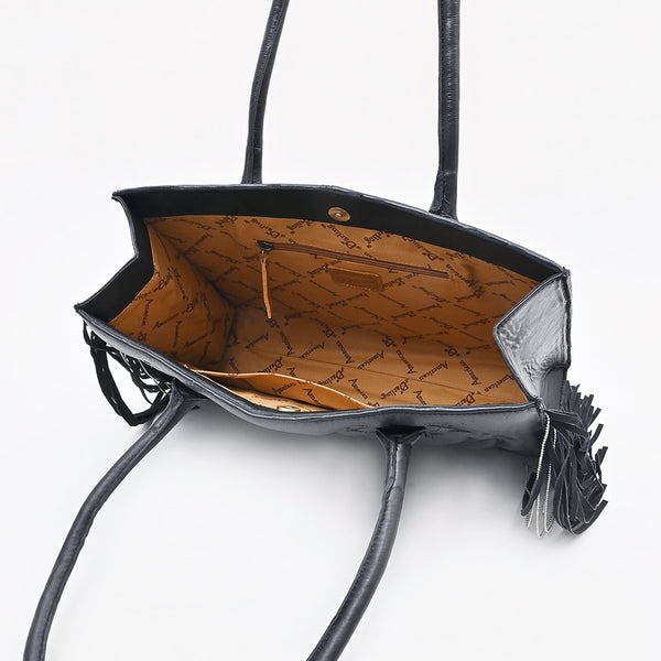 ADBGA801 Genuine Leather Western Embossed Boho Fringe Shoulder Tote Handbag