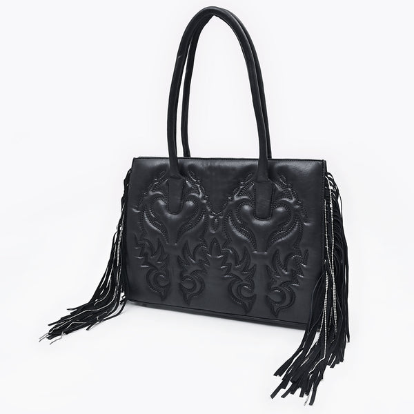 ADBGA801 Genuine Leather Western Embossed Boho Fringe Shoulder Tote Handbag
