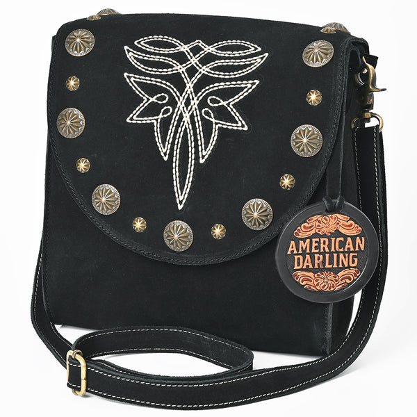 ADBGA803 American Darling Boot Stitched Suede Leather Cross body Bag with Concho