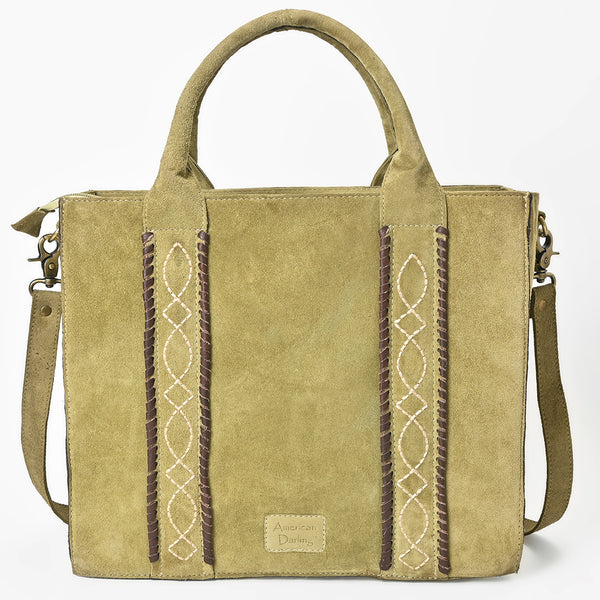 ADBGA607 American Darling Boot Stitched Braided Genuine Suede Leather Tote Bag