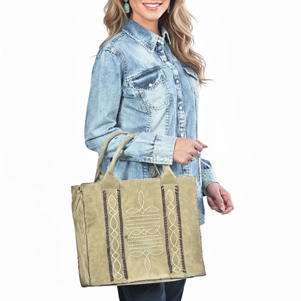 ADBGA607 American Darling Boot Stitched Braided Genuine Suede Leather Tote Bag