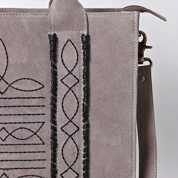 ADBGA607 American Darling Boot Stitched Braided Genuine Suede Leather Tote Bag