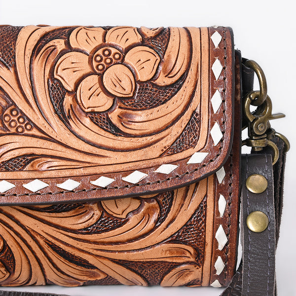 ADBGA808 American Darling Hand Tooled Floral Carved Leather Small Cross body Bag