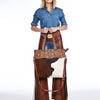ADBG1748 American Darling Hand Tooled Floral Leather Tote Bag with Hair-On Cowhide and Fringes