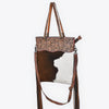 ADBG1748 American Darling Hand Tooled Floral Leather Tote Bag with Hair-On Cowhide and Fringes