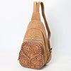 ADBG1573 American Darling Genuine Suede Leather Sling Bag with Hand Tooled Floral Front & Buck Stitch Details