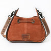 ADBG1749 American Darling Hand Tooled Floral Genuine Suede Crossbody Bag with Boot Stitch and Concho