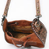 ADBG1749 American Darling Hand Tooled Floral Genuine Suede Crossbody Bag with Boot Stitch and Concho