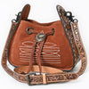 ADBG1749 American Darling Hand Tooled Floral Genuine Suede Crossbody Bag with Boot Stitch and Concho