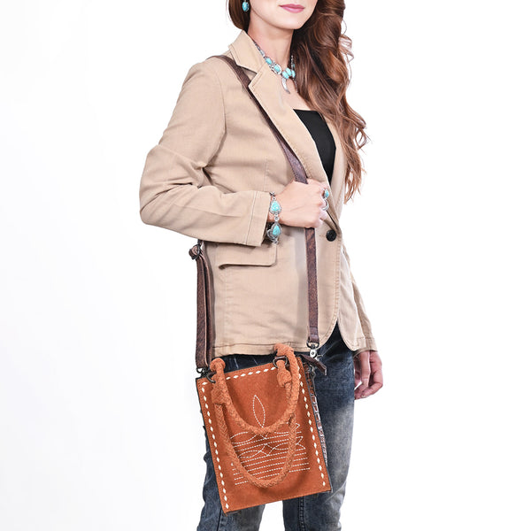 ADBG1750 American Darling Western Genuine Suede Tote Bag with Boot Stitching and Crocodile Embossed Back