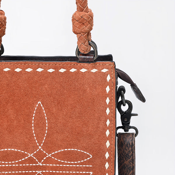 ADBG1750 American Darling Western Genuine Suede Tote Bag with Boot Stitching and Crocodile Embossed Back