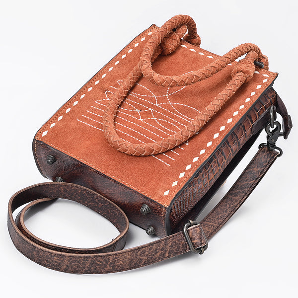 ADBG1750 American Darling Western Genuine Suede Tote Bag with Boot Stitching and Crocodile Embossed Back