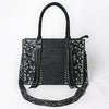 ADBG1753 American Darling Hand Tooled Floral Leather Tote Bag with Damascus Accents and Fringes