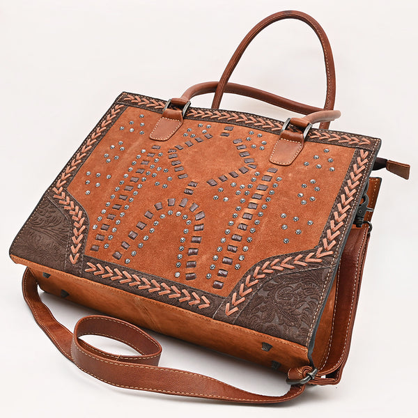 ADBG1755 American Darling Western Genuine Suede Tote Bag with Rivets Embossed Damascus Detailing