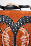 ADBG1756 American Darling Western Genuine Suede Tote Bag with Boot Stitching and Rivet Accents