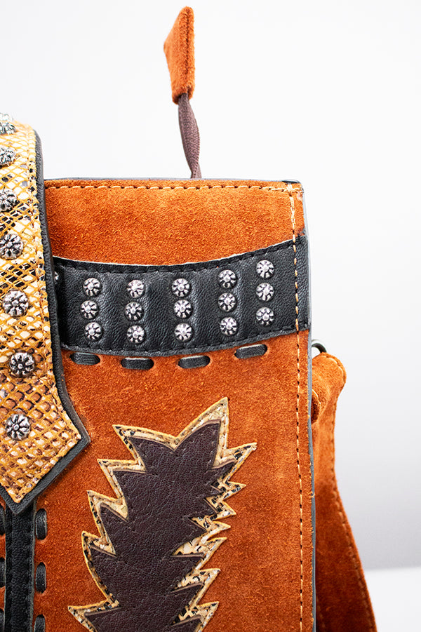 ADBG1756 American Darling Western Genuine Suede Tote Bag with Boot Stitching and Rivet Accents