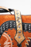 ADBG1756 American Darling Western Genuine Suede Tote Bag with Boot Stitching and Rivet Accents