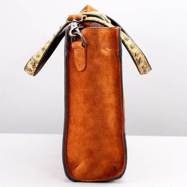 ADBG1756 American Darling Western Genuine Suede Tote Bag with Boot Stitching and Rivet Accents
