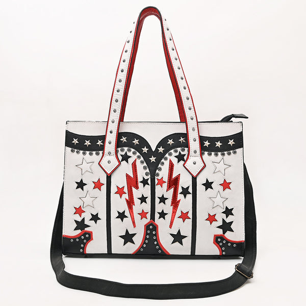 ADBG1757 American Darling Western Rivets Embossed Leather Tote Bag with Handcrafted Detailing