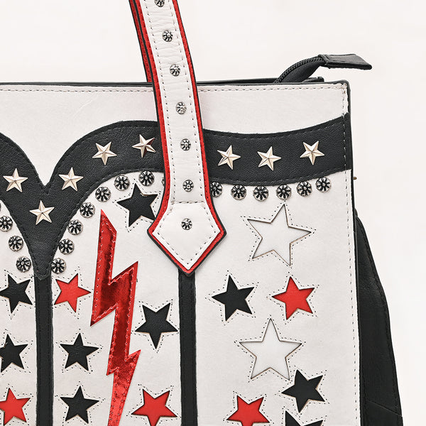 ADBG1757 American Darling Western Rivets Embossed Leather Tote Bag with Handcrafted Detailing